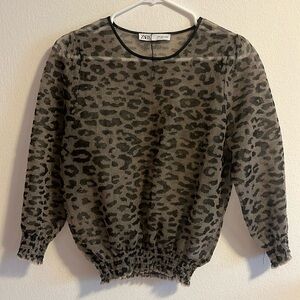 Zara Sheer Leopard Print Top size S